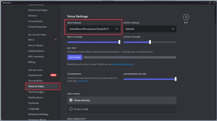 Discord 输入设备选择截图