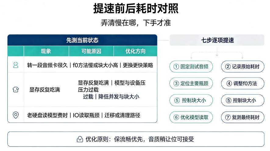 RVC 推理提速设置截图，展示推理速度优化前后耗时或相关参数对照